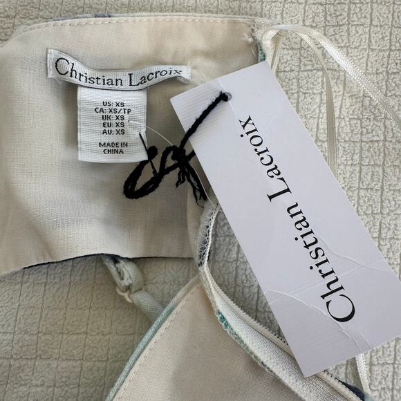 Christian Lacroix Linen Cotton Blue Organic Pattern Summer Midi Dress XS NWT - Picture 9 of 10